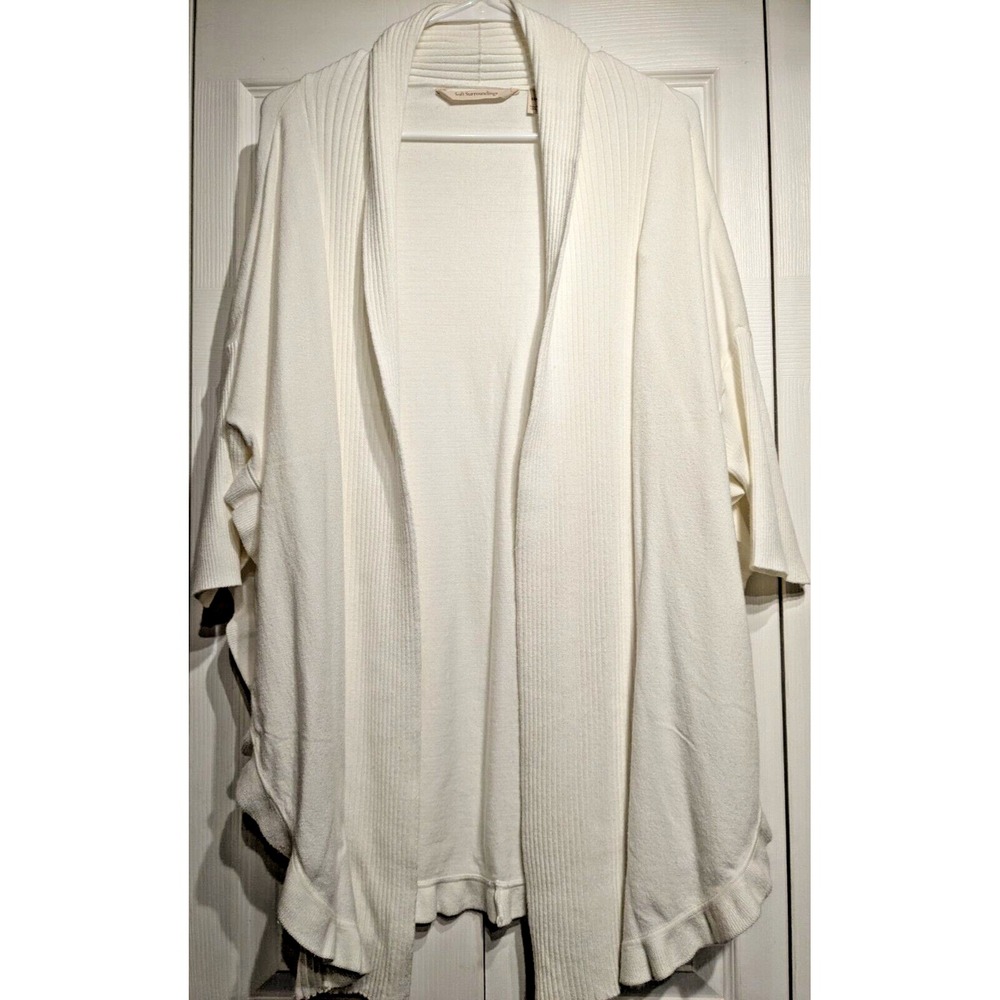 SOFT SURROUNDINGS White Draped Ruffle Open Front Cardigan Size S/M Viscose Blend